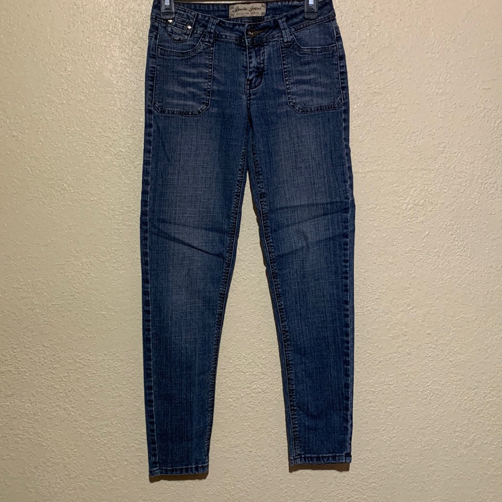Apollo Denim Jeans Blue Embroidered Pockets Med Washstretchy Size 3/4 Juniors